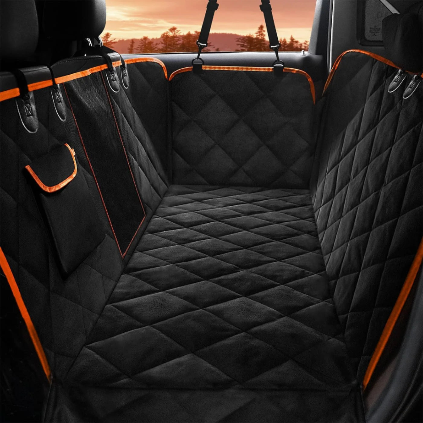 Dog Car Seat Cover, Waterproof Nonslip Pet Seat Cover for Back Seat with Storage Pockets Mesh Visual Window, Black Heavy Duty Scratchproof Pet Dog Seat Cover Hammock for Cars Trucks